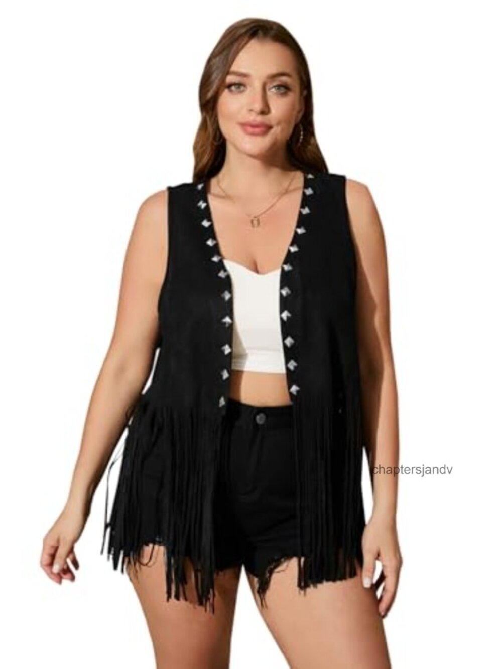 Plus Size Faux Suede Vest Sleeveless Boho Fringe